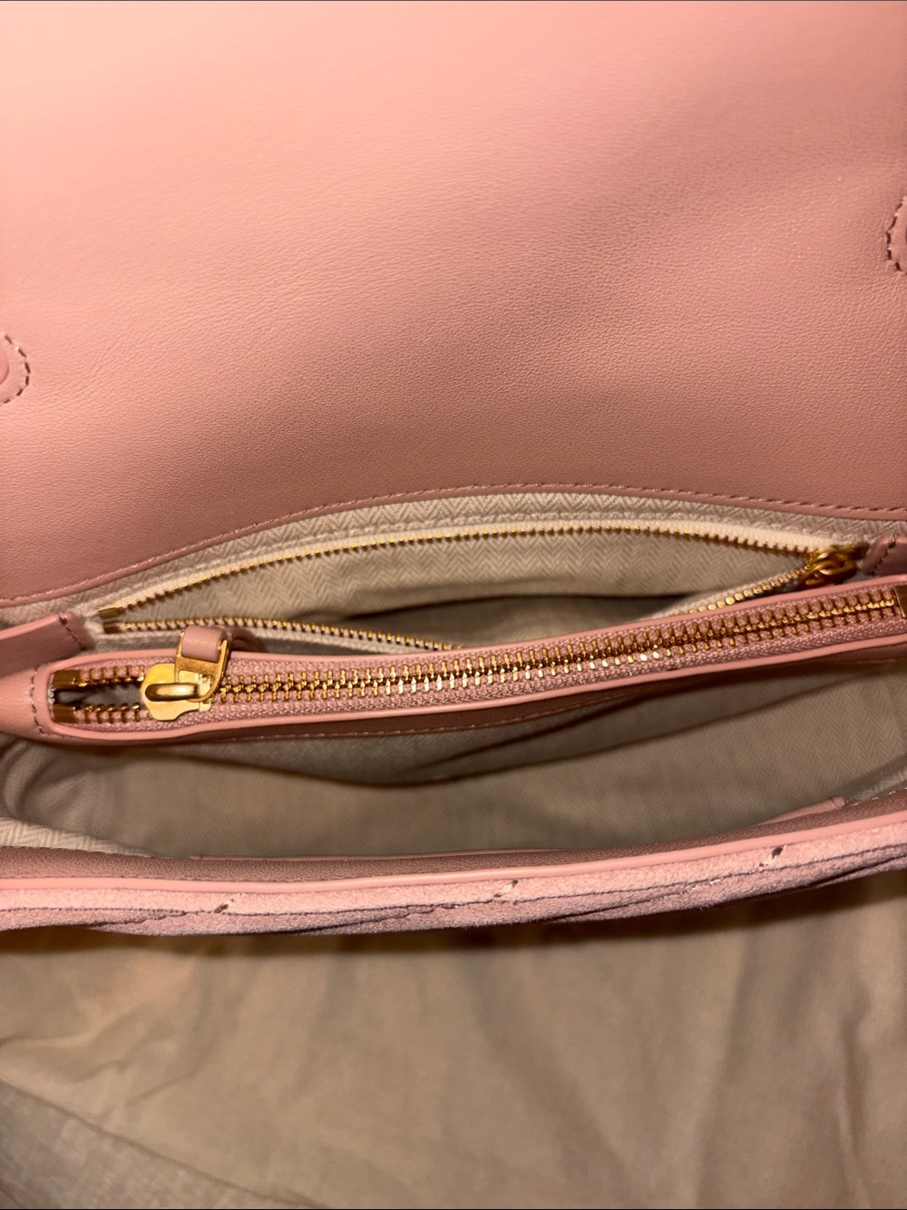 Tory Burch Blush Quilted Suede Chain Crossbody - Picture 6 of 8